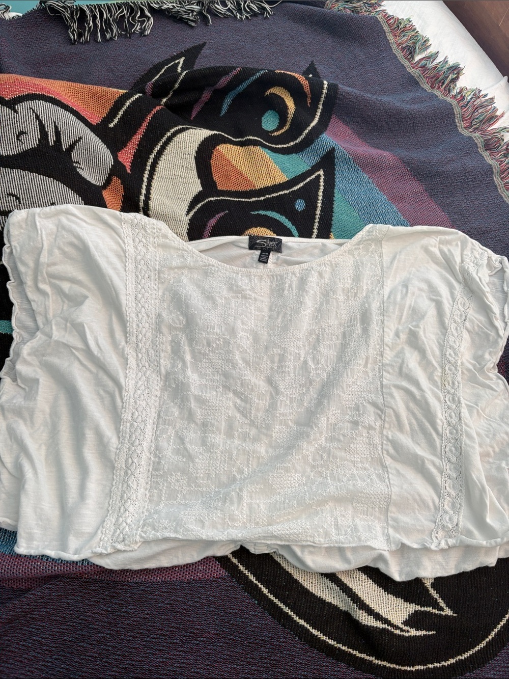Silver Jeans White Lace-Trim Boxy Women's Top